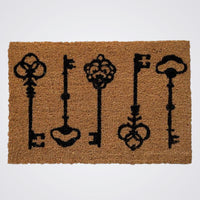 Doormat with black key designs on a Light background