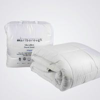 White Duvet Inner and packaging with 'Marlborough' branding on a light grey background