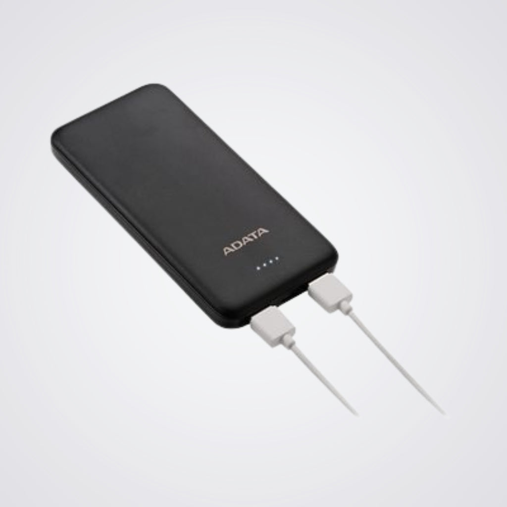 Black power bank with 'Adata' branding on a Light background