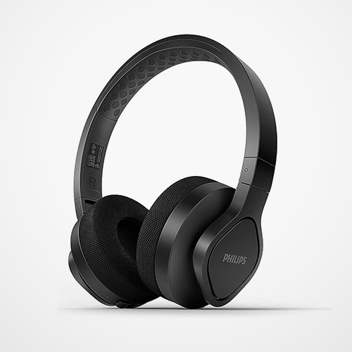 Black Philips headphones on a Light  background