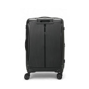 Black suitcase with wheels on a white background