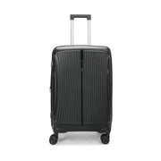 Black suitcase with wheels on a white background