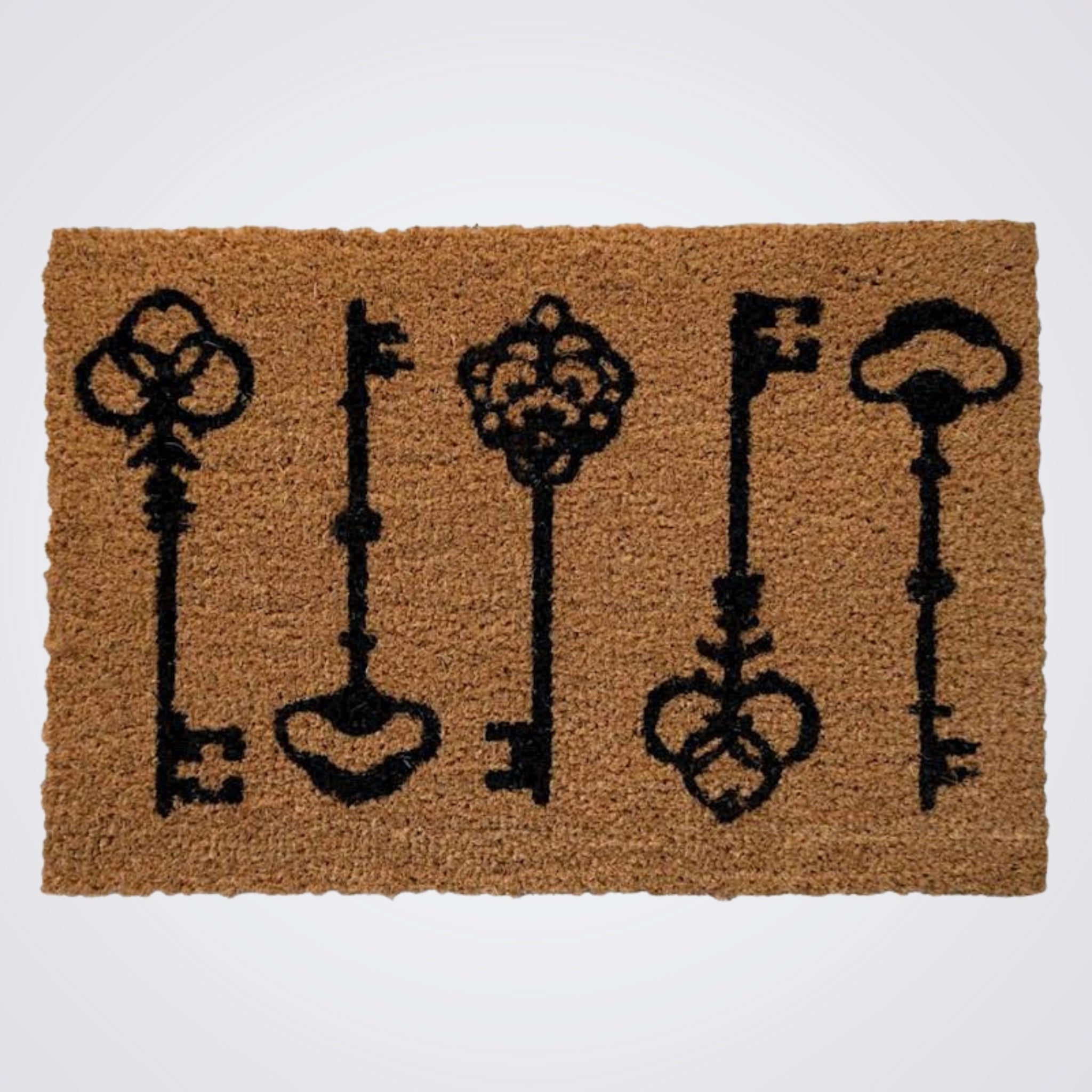 Doormat with black key designs on a Light background