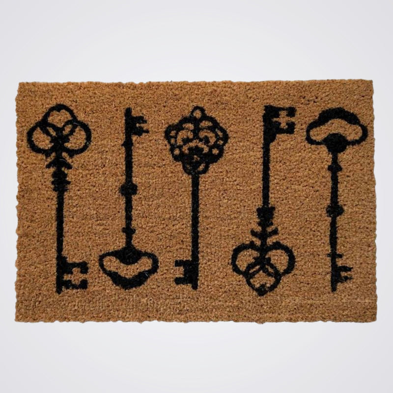 Doormat with black key designs on a Light background