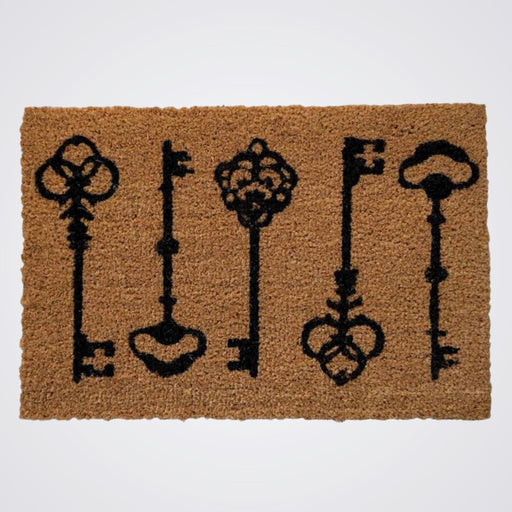 Doormat with black key designs on a Light background
