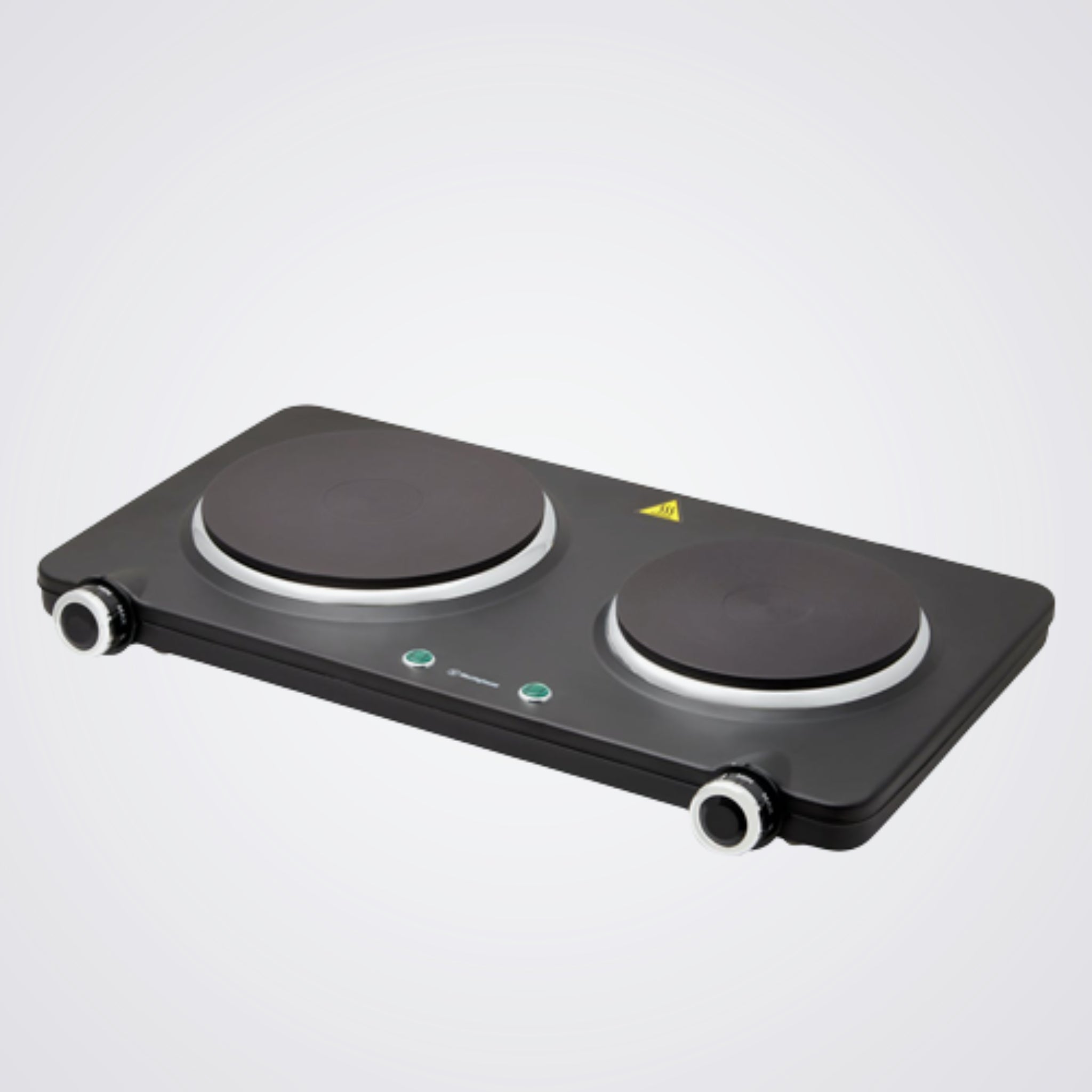 Westinghouse Double hot plate with safety warning label on a light grey background