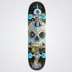 Skateboard Skull theme, Black with vibrant light blue wheels 