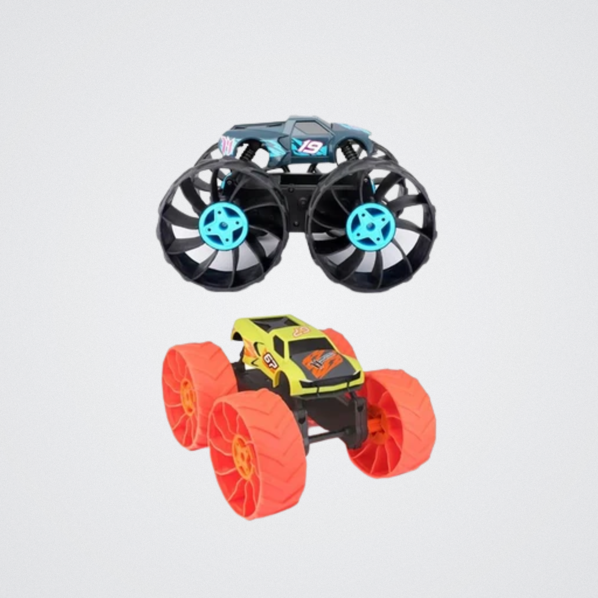 Toy vehicle with large wheels on a light gray background