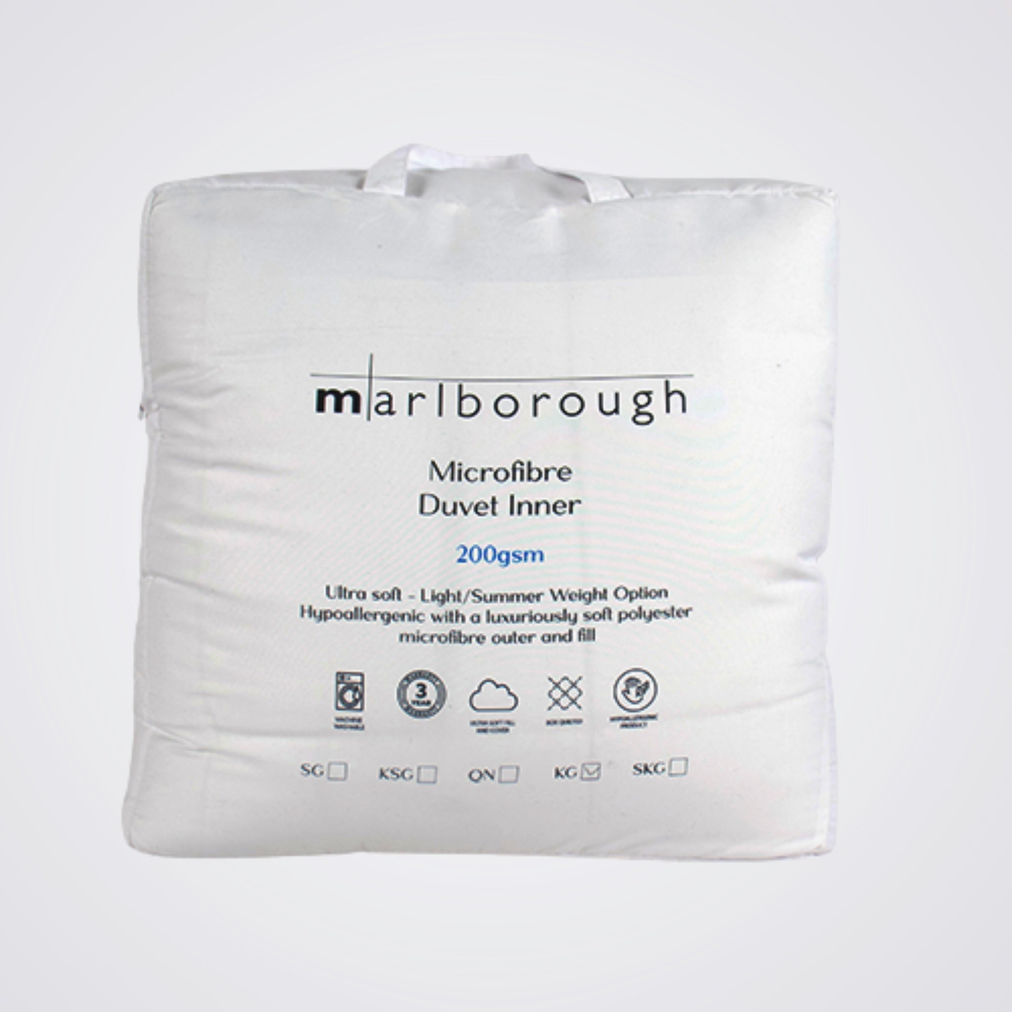 Marlborough microfibre duvet inner packaging on a light background