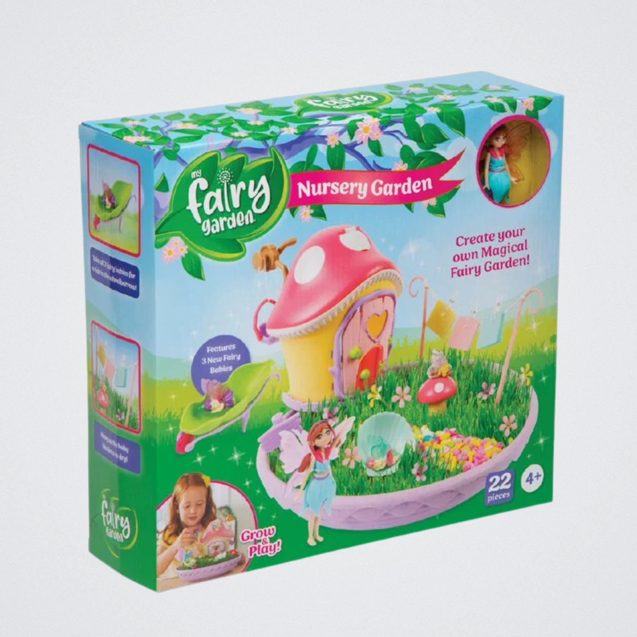 Fairy garden toy set packaging with colorful design and fairy characters.