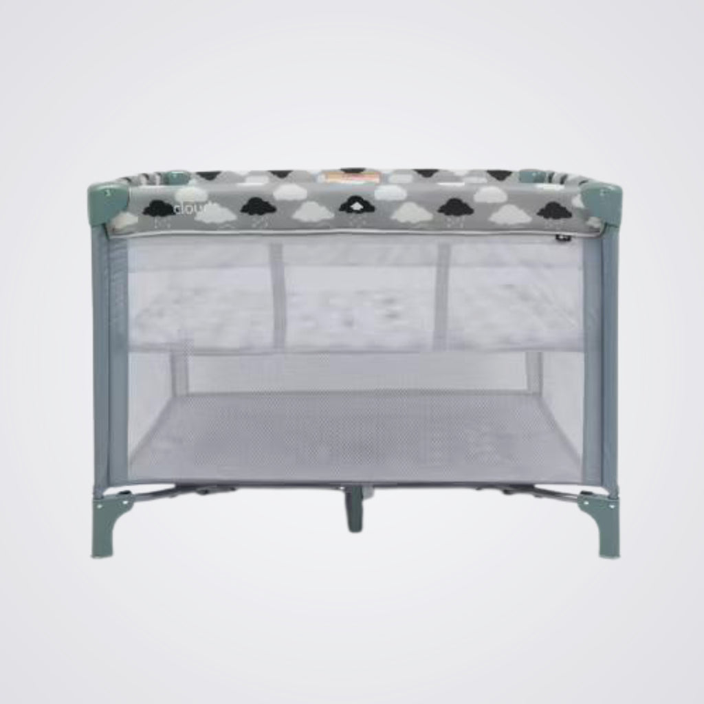 Baby playpen with cloud pattern on a Light background