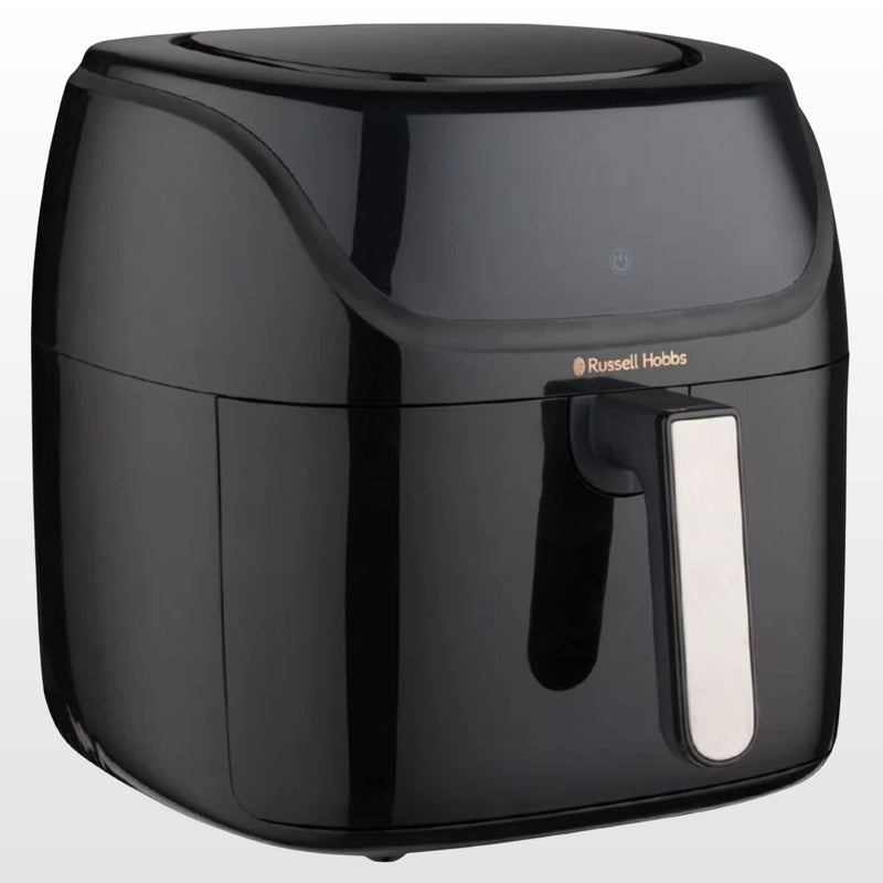 Russell Hobbs SatisFry 8L air fryer in black with a brushed steel handle