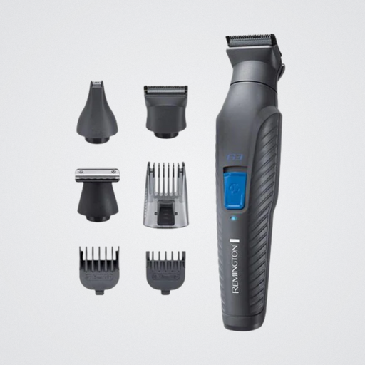 Revolusion grooming tool with attachments on a light gray background