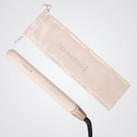 Remington hair straightener Pink with branded pouch on a light grey background