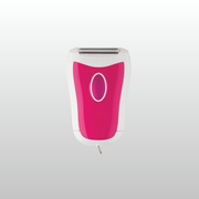 Pink and white electric shaver on a light gray background