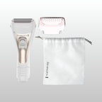 Remington hair removal product set with shaver and roller on a light gray background