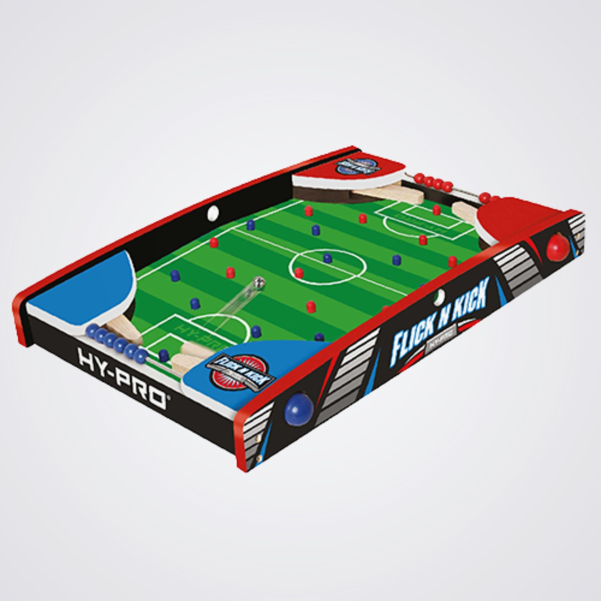 Wooden & Plastic Mini Soccer/Football Table Game. Red Blue Teams, Green Pitch. 