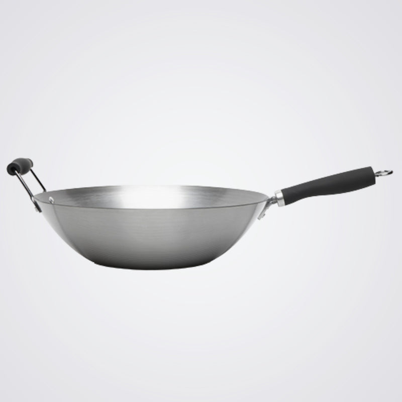 Carbon Steel Wok Black Rubber Handles 