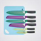 Kitchen Knives Set, Protective Blade Case, Chopping Board, Purple, Green & Blue 