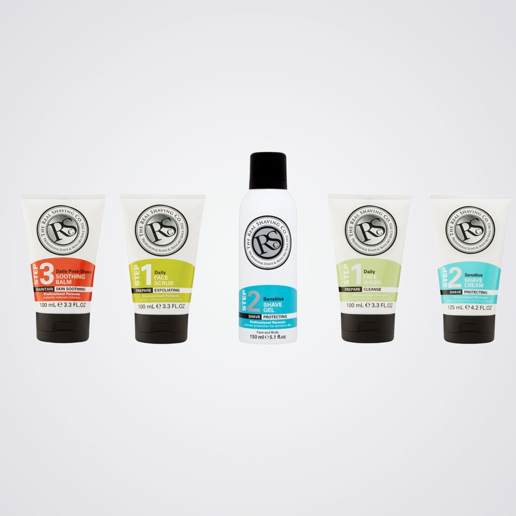 Soothing Balm, Face Scrub, Shave Gel, Face Wash & Shave Cream.