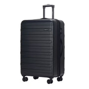 Black suitcase with wheels on a white background