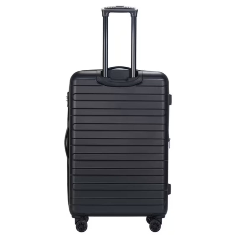 Black suitcase with a ribbed texture on a white background