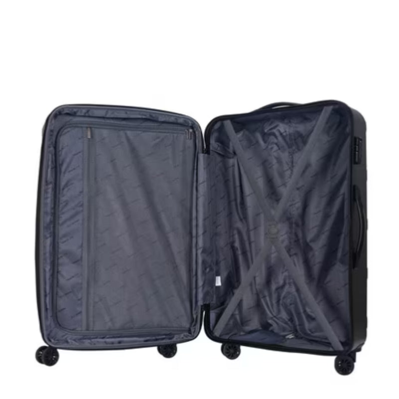 Open black suitcase on a white background