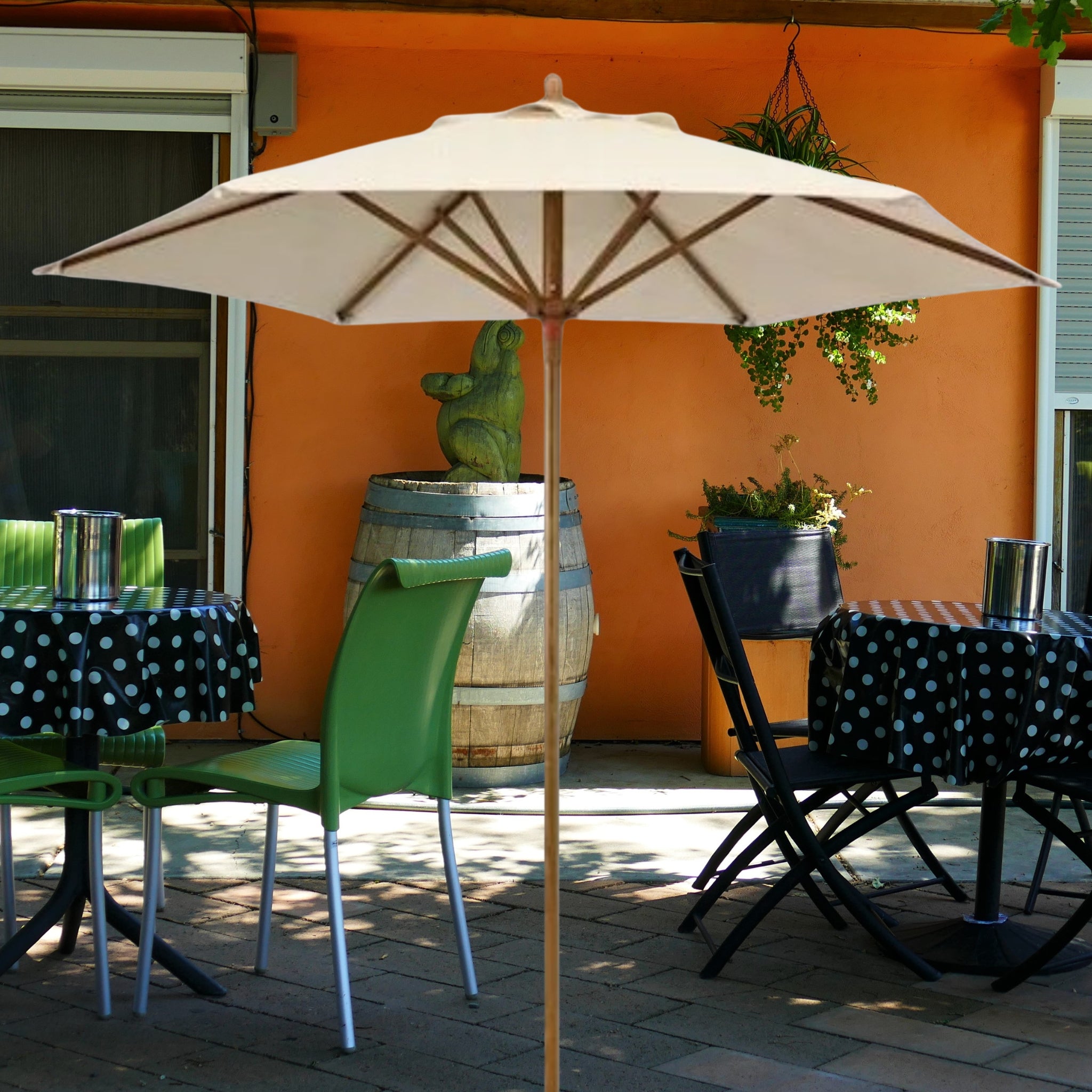 Beige, Wooden, Quality Large Outdoor Umbrella 