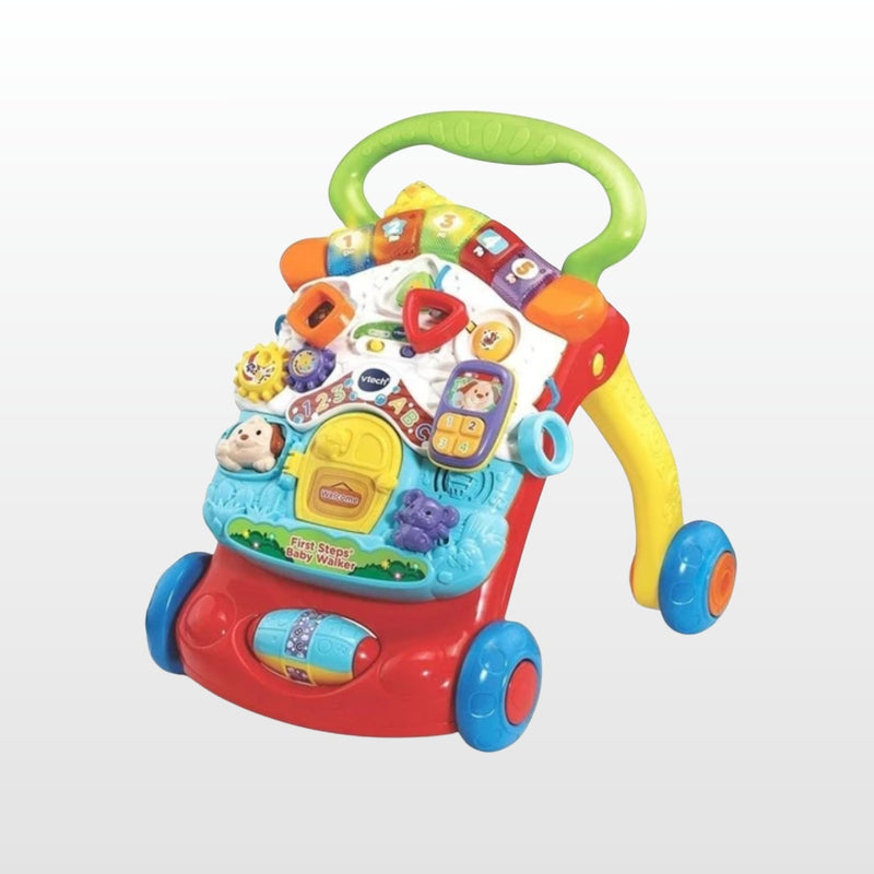 VTech First Steps Baby Walker in red with blue wheels