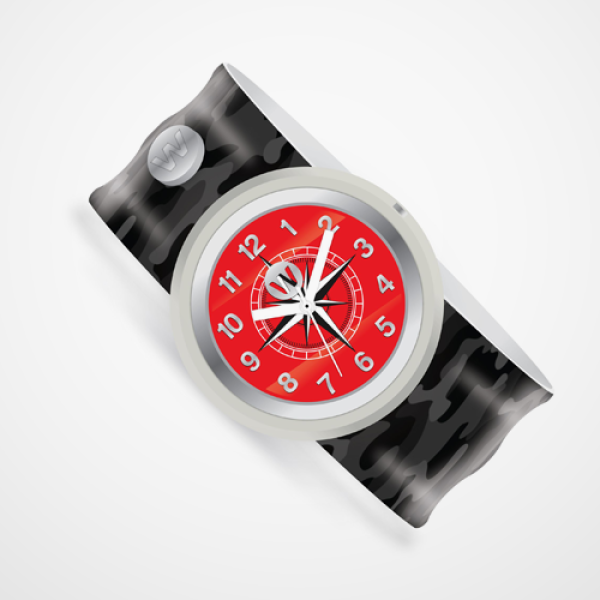 Wristwatch with red face and black strap on a white background - Black Ops theme