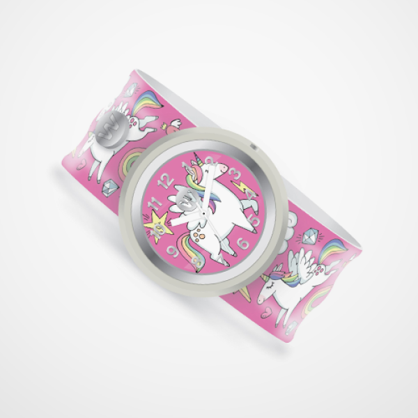 Children's watch with unicorn design on a pink background